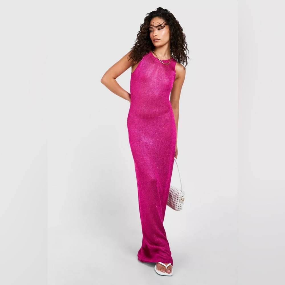 NWT Boohoo Petite Glitter Knit Maxi Beach Dress - Size Medium